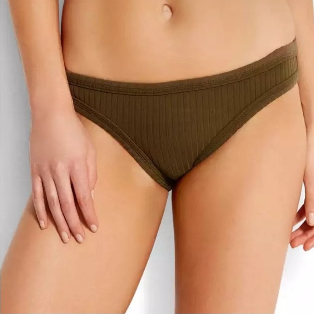 Seafolly Australia NWT Inka Rib Hipster‎ Bikini Bottoms Dark Olive